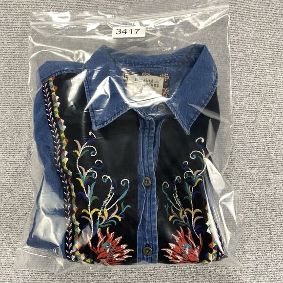 Holding Horses Women's 8 Anthropologie Embroidered Chambray Denim Tunic  Western - Picture 14 of 14